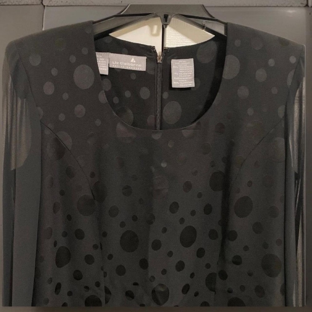 Liz Claiborne Black Polka Dotted Sheer Sleeve Dress Size 10 - Picture 3 of 7